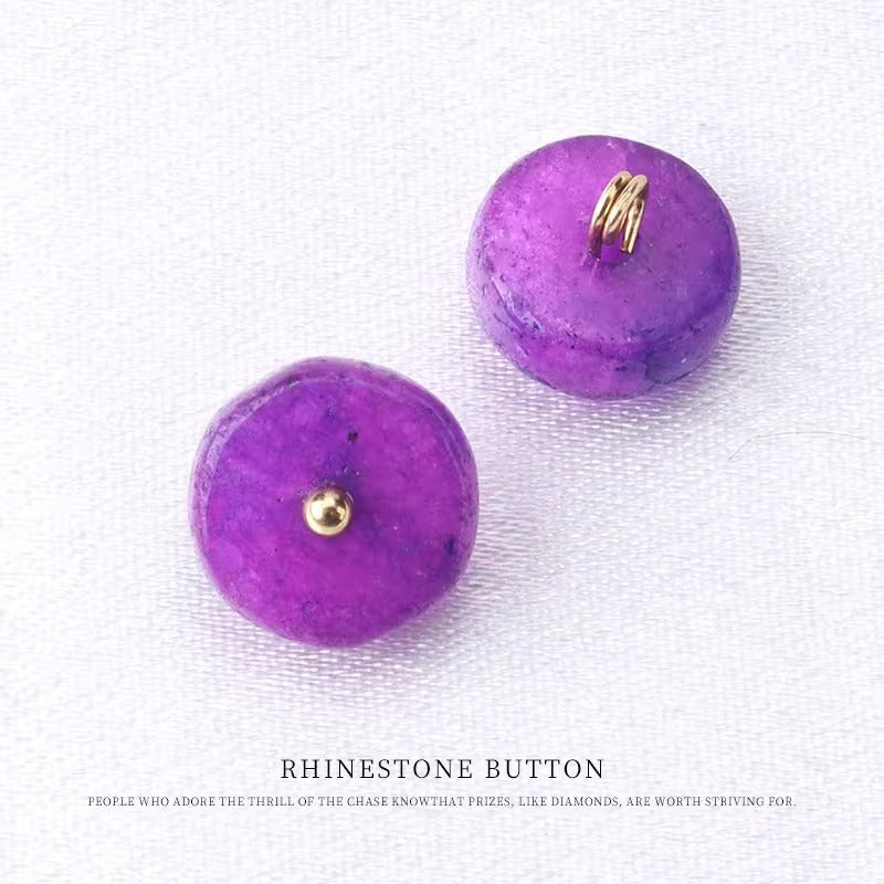 10mm Colorful Natural Jade Buttons with Flower Mounts for Chinese Hanfu 10pcs Purple