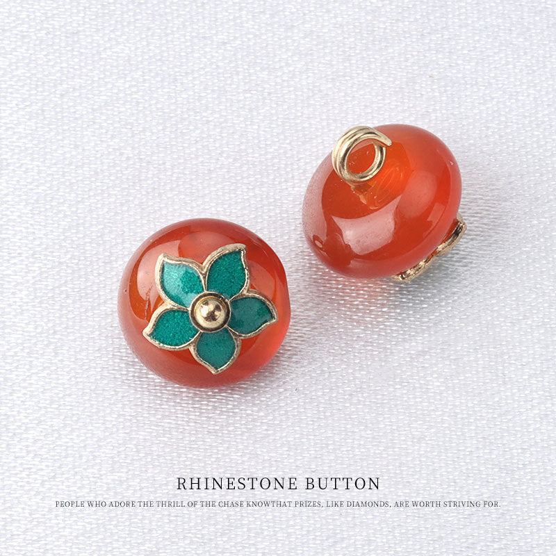 10mm Colorful Natural Jade Buttons with Flower Mounts for Chinese Hanfu 10pcs Red 2
