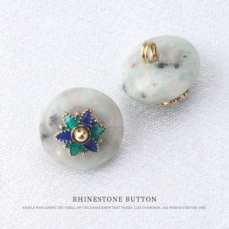 10mm Colorful Natural Jade Buttons with Flower Mounts for Chinese Hanfu 10pcs Gray