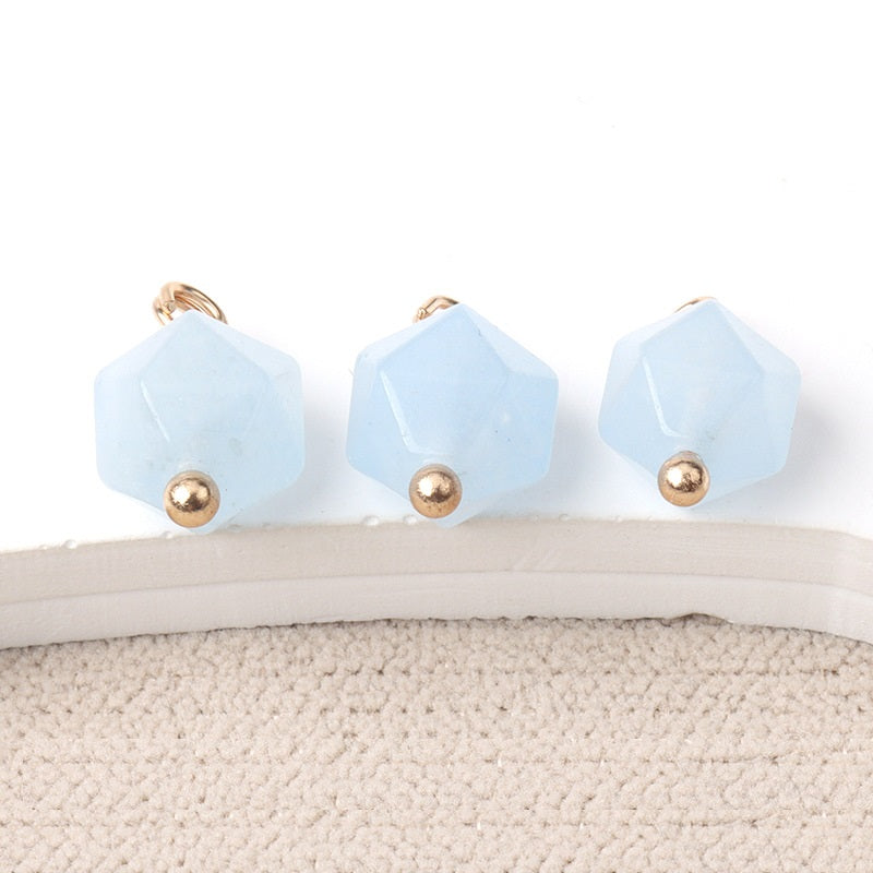 10mm Colorful Natural Multi-Faceted Jade Buttons with Gold Studs 20pcs Sky Blue
