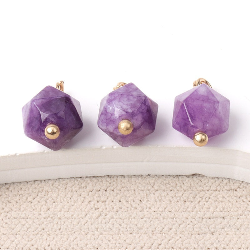 10mm Colorful Natural Multi-Faceted Jade Buttons with Gold Studs 20pcs Dark Purple