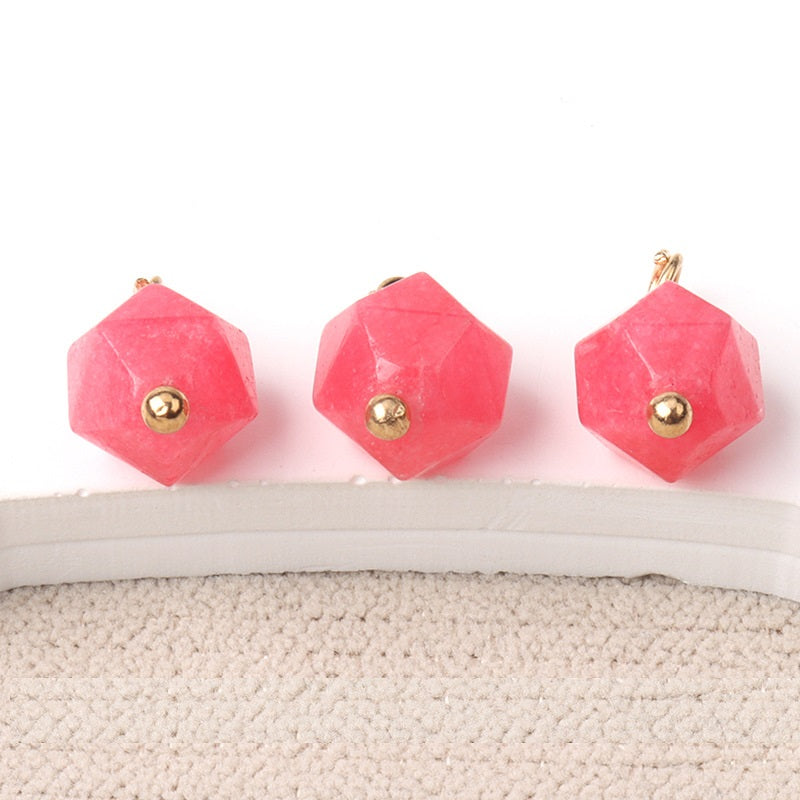 10mm Colorful Natural Multi-Faceted Jade Buttons with Gold Studs 20pcs Peach