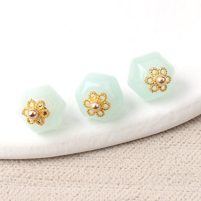 11mm Geometric Polyhedron Shaped Colorful Natural Jade Buttons 10pcs Light Blue