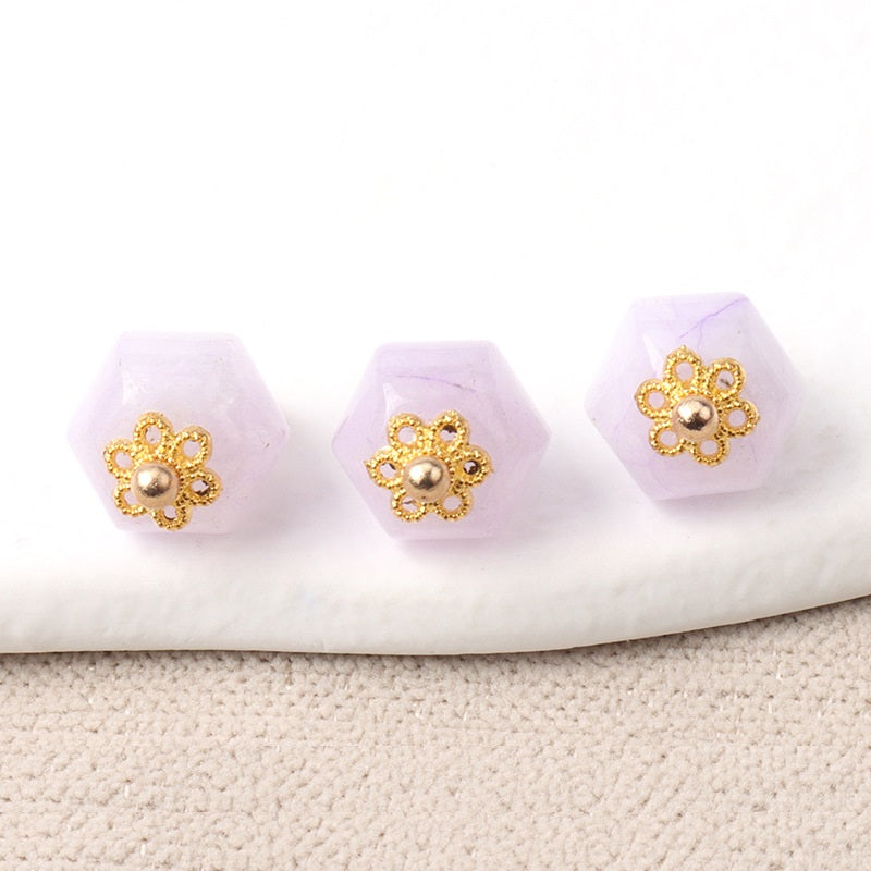 11mm Geometric Polyhedron Shaped Colorful Natural Jade Buttons 10pcs Light Purple