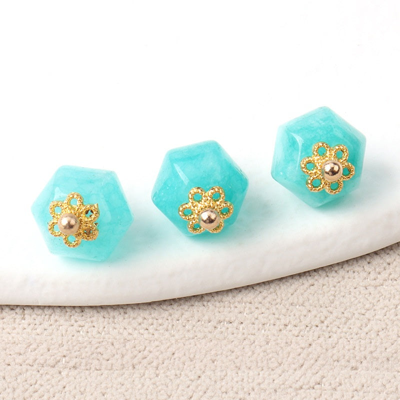 11mm Geometric Polyhedron Shaped Colorful Natural Jade Buttons 10pcs Lake Blue