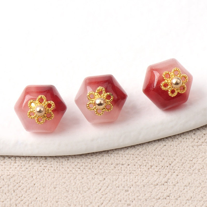 11mm Geometric Polyhedron Shaped Colorful Natural Jade Buttons 10pcs Dark Red