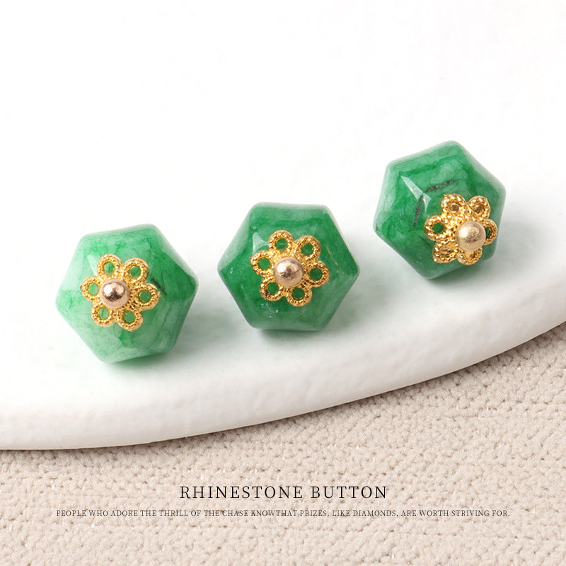 11mm Geometric Polyhedron Shaped Colorful Natural Jade Buttons 10pcs Green