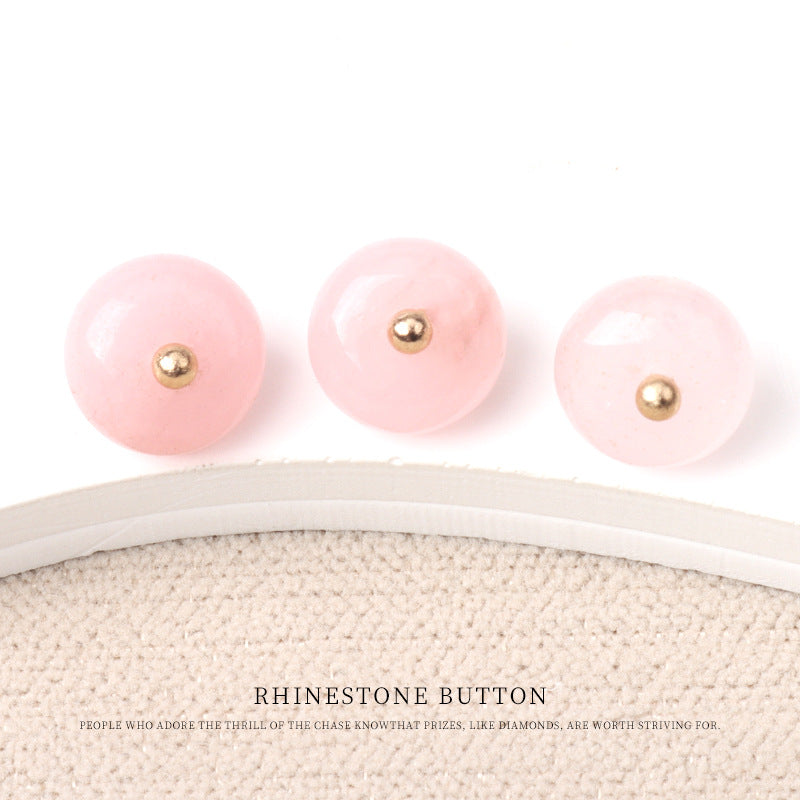 10mm Colorful Natural Jade Bead Buttons with Gold Studs for Cheongsam 20pcs Pink