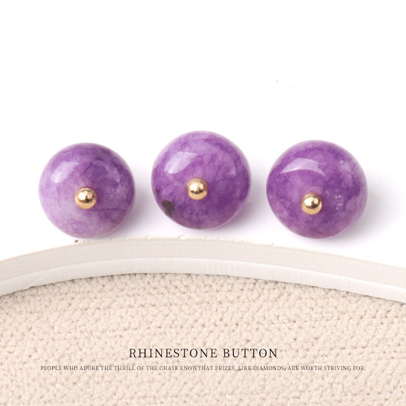 10mm Colorful Natural Jade Bead Buttons with Gold Studs for Cheongsam 20pcs Light Purple