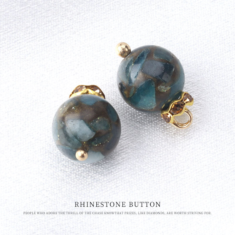 10mm Natural Stone Bead Frog Knot Button for Chinese Retro Silk Clothing Cyan Gray