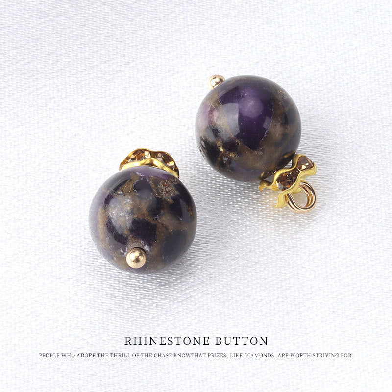 10mm Natural Stone Bead Frog Knot Button for Chinese Retro Silk Clothing Purple Gray