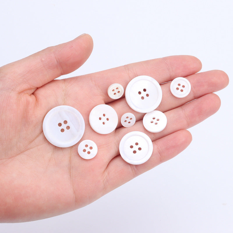 9-25mm Round 4-Hole White Pearl Shell Buttons for Shirts Suits 90 Pack