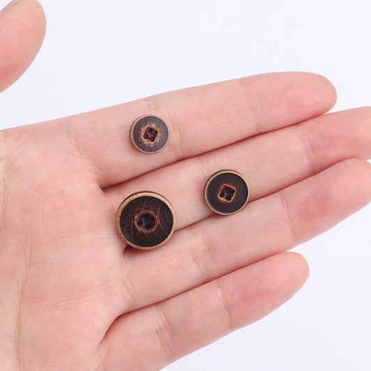 10/11.5/15mm Light Brown, Dark Brown and Black Poplar Wood Buttons 30pcs