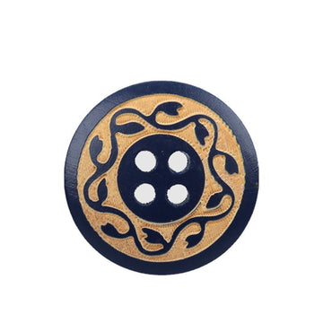 Round 4 Hole Black Baking Finish Laser Carved Vintage Pattern Poplar Wood Buttons 30pcs