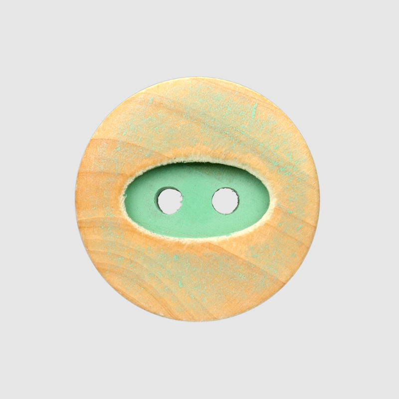 15/20mm Round Distressed Two-Hole Painted Poplar Wood Buttons 30pcs Green