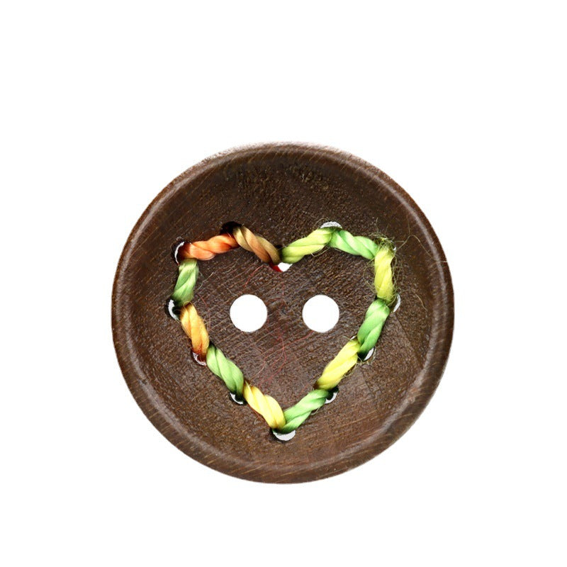 20mm Round 2 Hole Colored Threaded Heart Patterned Fashion Sweater Wood Buttons 20pcs Coffee