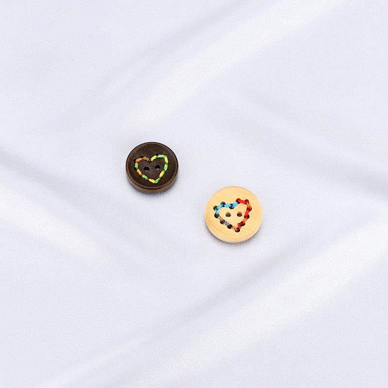 20mm Round 2 Hole Colored Threaded Heart Patterned Fashion Sweater Wood Buttons 20pcs