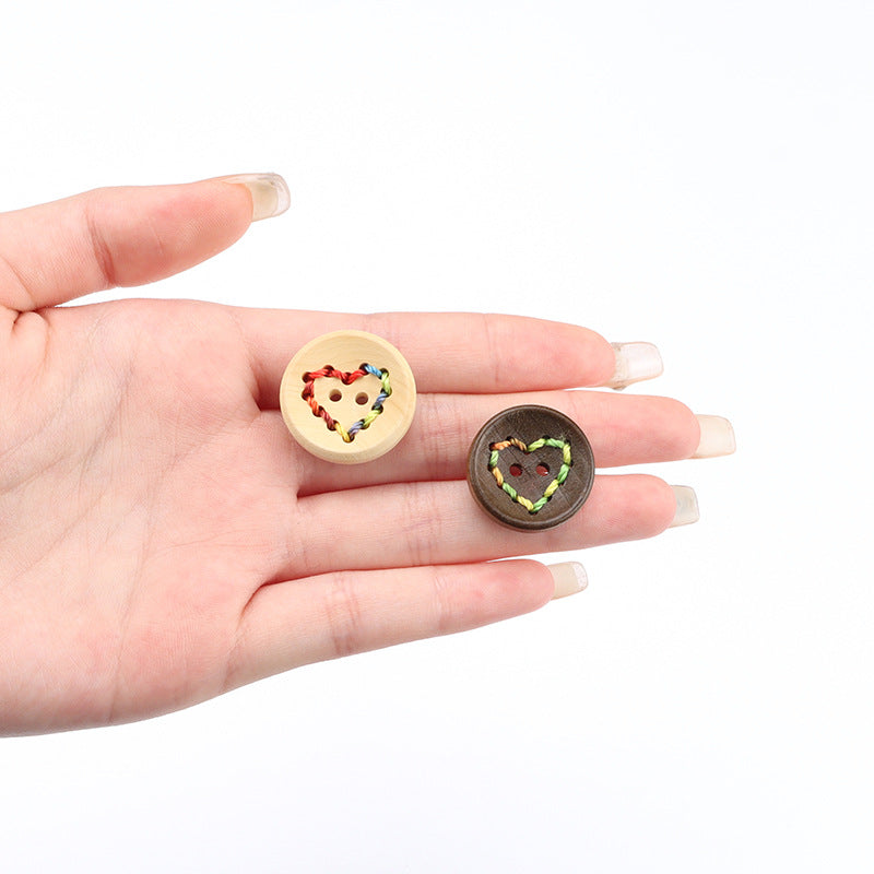 20mm Round 2 Hole Colored Threaded Heart Patterned Fashion Sweater Wood Buttons 20pcs