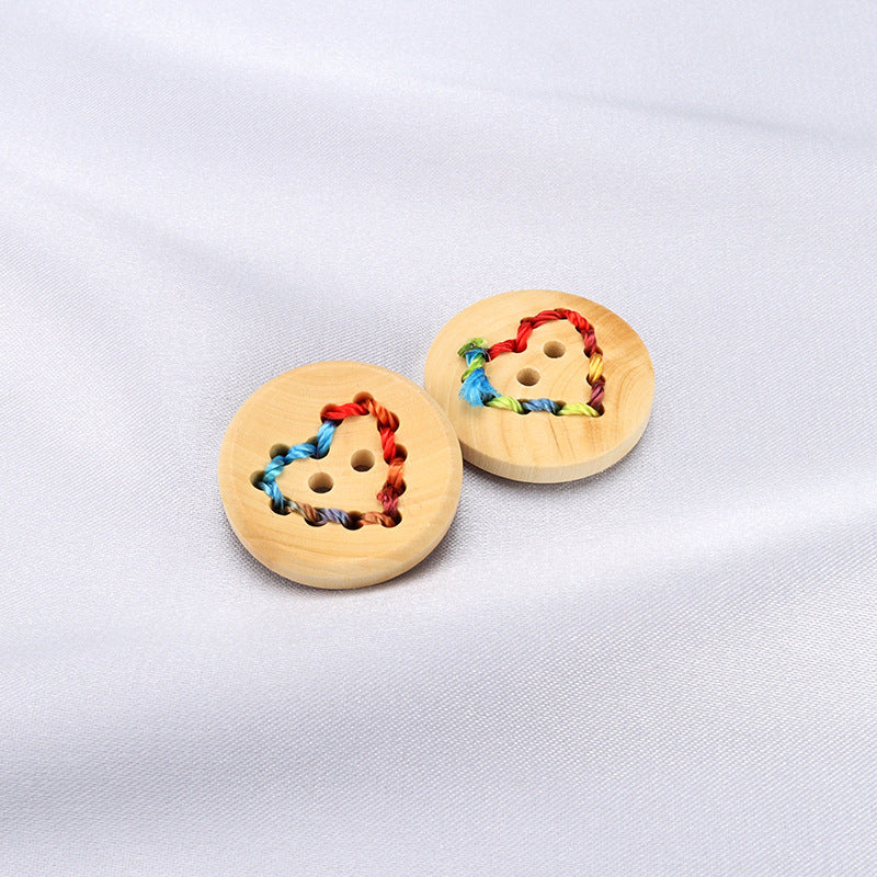 20mm Round 2 Hole Colored Threaded Heart Patterned Fashion Sweater Wood Buttons 20pcs
