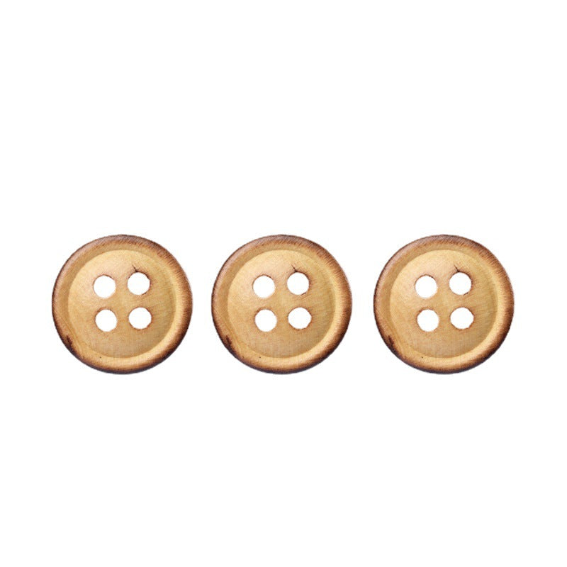 11.5mm Round 4 Hole Poplar Wood Buttons with Fire-Burned Edges 60pcs