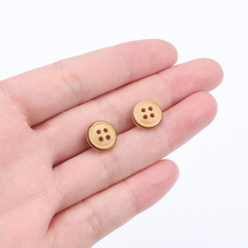 11.5mm Round 4 Hole Poplar Wood Buttons with Fire-Burned Edges 60pcs