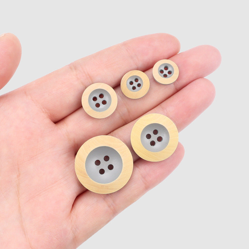 11.5-25mm Round 4 Hole Grey Painted Laser Sewing Poplar Wood Buttons
