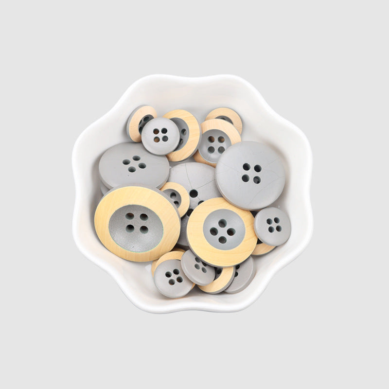 11.5-25mm Round 4 Hole Grey Painted Laser Sewing Poplar Wood Buttons