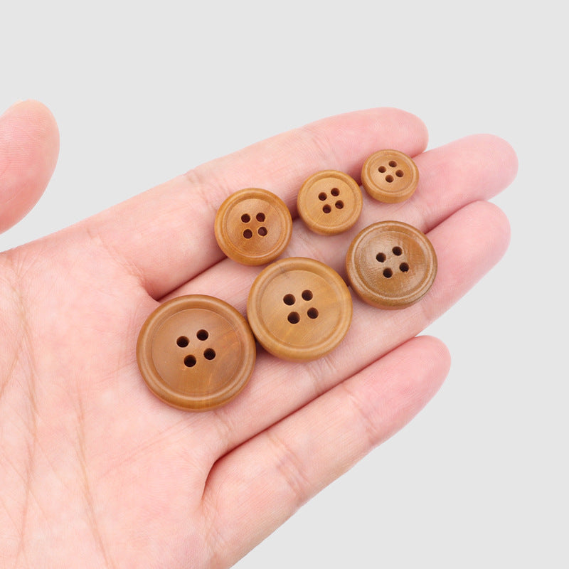 Round Fine Edged 4-Hole Dyed Poplar Wood Buttons for Vintage Shirts and Sweaters