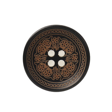 12/15/21mm Vintage Round 4-Hole Black Painted Laser-Carved Flower Wood Buttons