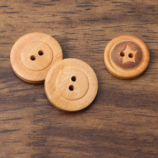 Round 2 Hole Poplar Wood Buttons Fire Burned Surface and Star Pattern