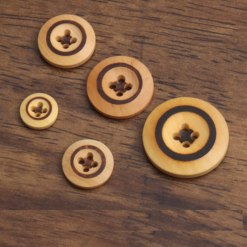 11-25mm Round 4 Hole Laser-Burned Poplar Wood Buttons for Suits, Sweaters and Shirts