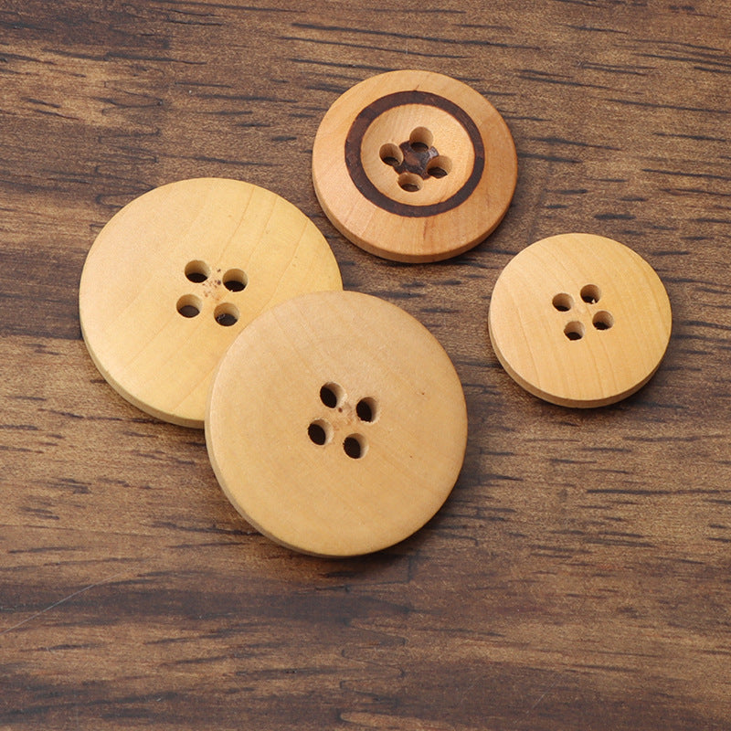 11-25mm Round 4 Hole Laser-Burned Poplar Wood Buttons for Suits, Sweaters and Shirts