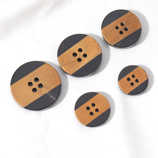 15 - 25mm Vintage Distressed Laser Yellowed Round 4 Hole Black Horn Buttons 10pcs