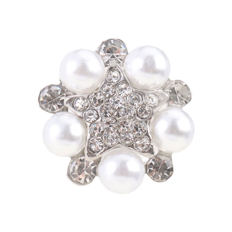 Silver Five-Pointed Star Pearl Rhinestone Metal Button 6pcs