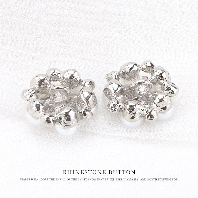 Silver Five-Pointed Star Pearl Rhinestone Metal Button 6pcs