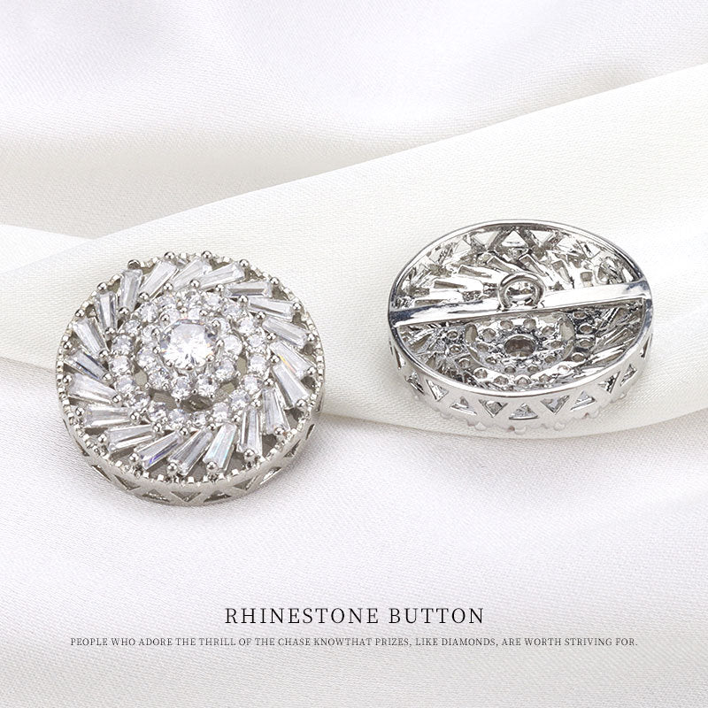 19mm Rhinestone Zircon Crystal Round Metal Button for Women's Skirts 2pcs