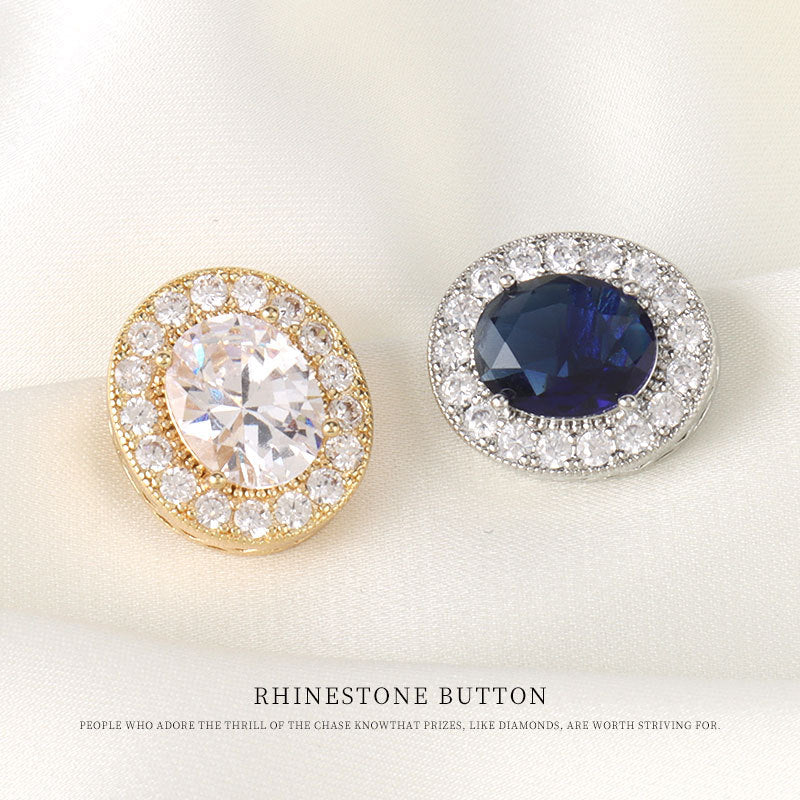 16mm Oval White and Sapphire Blue Zircon Button 4 Pack (2 Colors)