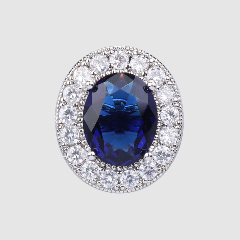 16mm Oval White and Sapphire Blue Zircon Button 4 Pack (2 Colors)