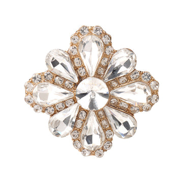 28mm Women's Golden Metal Buttons with Petal Shaped Rhinestones 4pcs