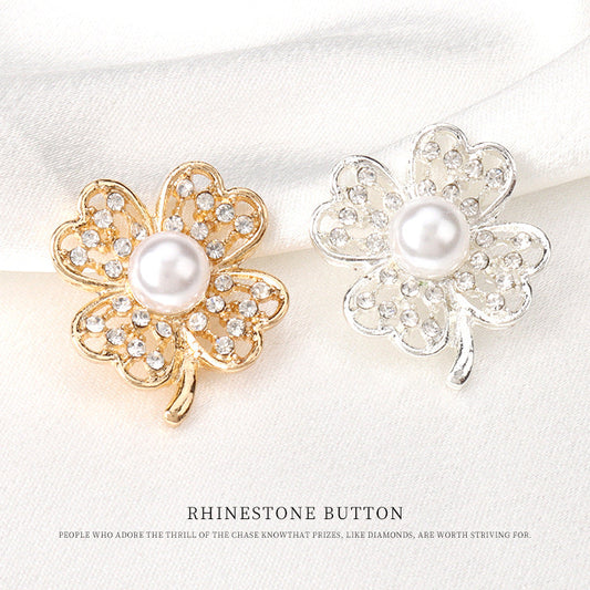 22mm Metal Pearl Rhinestone Decorative Diamond Floral Button 6pcs