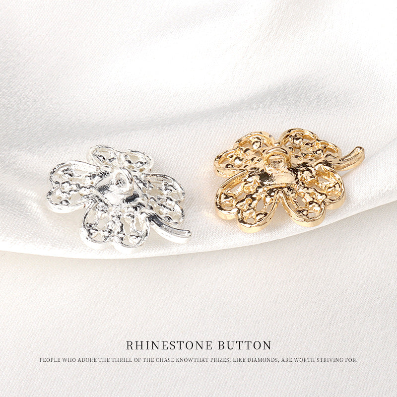 22mm Metal Pearl Rhinestone Decorative Diamond Floral Button 6pcs