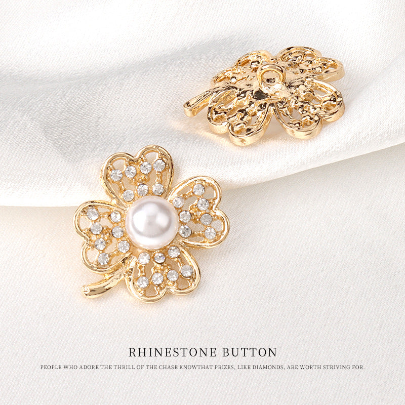 22mm Metal Pearl Rhinestone Decorative Diamond Floral Button 6pcs Gold