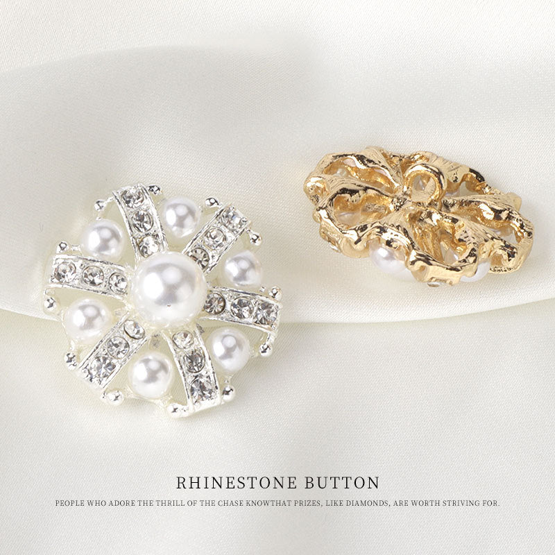 1 Inch Gold Silver Metal Rhinestone Pearl Button with Shank 6pcs
