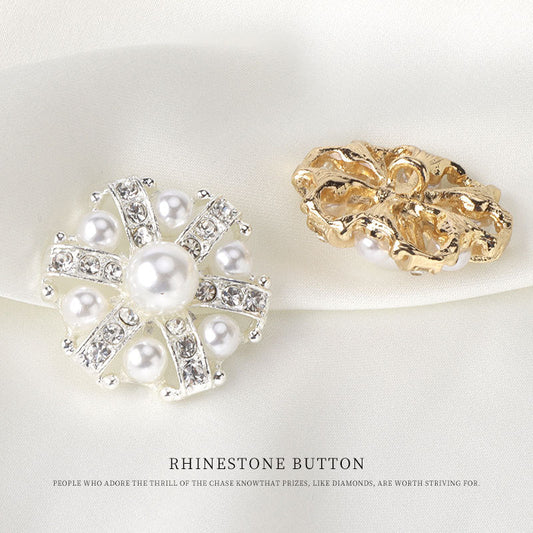 1 Inch Gold Silver Metal Rhinestone Pearl Button with Shank 6pcs