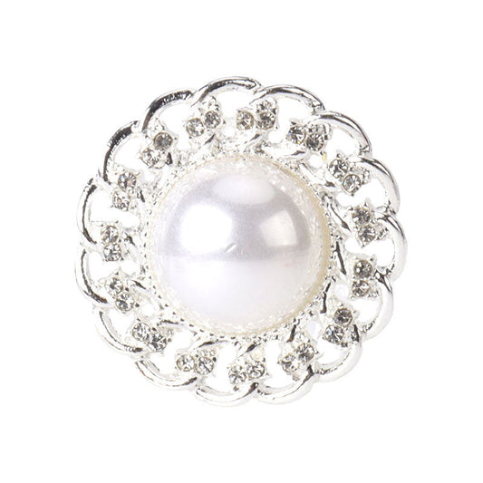 1.06 inch Gold Silver Round Metal Pearl Rhinestone Button 6pcs