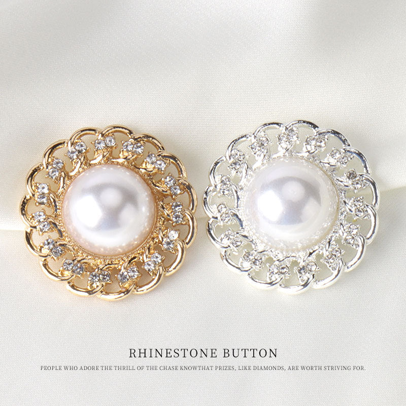 1.06 inch Gold Silver Round Metal Pearl Rhinestone Button 6pcs