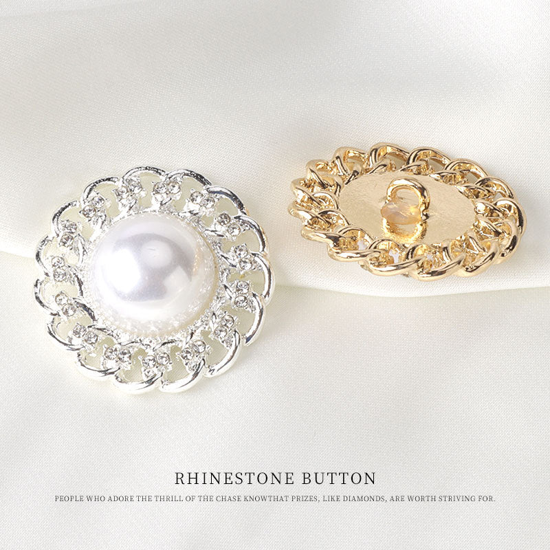 1.06 inch Gold Silver Round Metal Pearl Rhinestone Button 6pcs