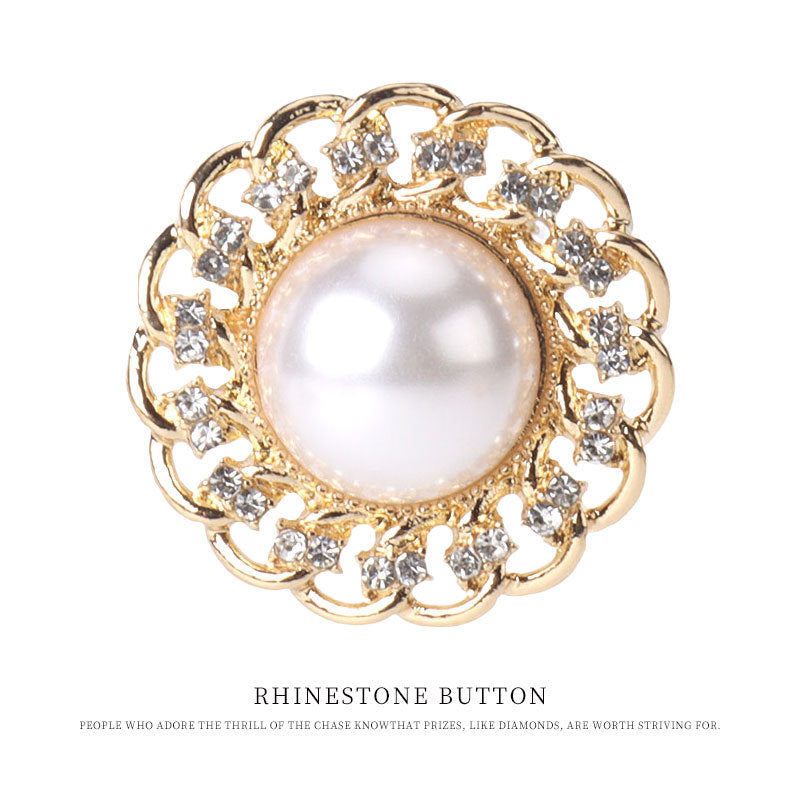 1.06 inch Gold Silver Round Metal Pearl Rhinestone Button 6pcs Gold