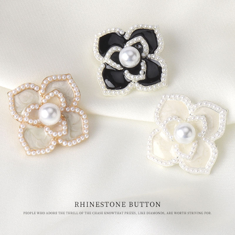 0.94 inch White Black Gold Flower Pearl Metal Shank Button