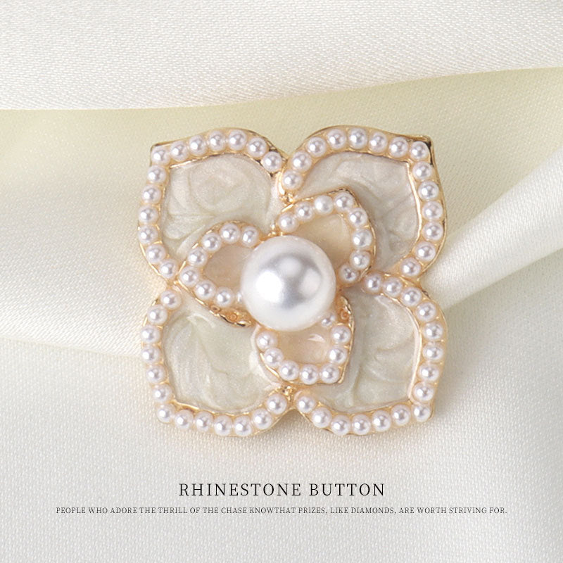 0.94 inch White Black Gold Flower Pearl Metal Shank Button Gold